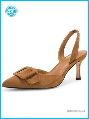 Slingback Kitten Heels Pointed Toe Buckle Pumps Dress Shoes Faux Suede